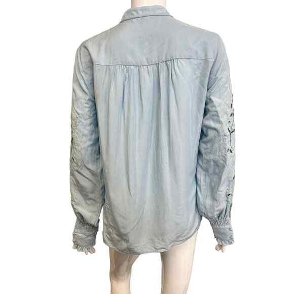 KOBI HALPERIN Light Blue Luisa Embroidered Floral Ruffle Blouse Top Shirt Size S - Picture 3 of 5